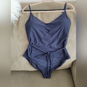 J Crew Navy swimsuit with beaded waist tie